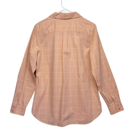 Garnet Hill Shirt Womens 8‎ peach coral white Plaid 100% Pima Cotton Button Up - Picture 3 of 11